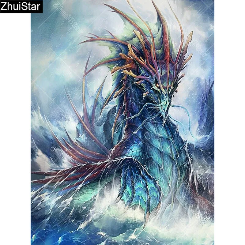 

Zhui Star Full Square Drill 5D DIY Diamond Painting "Dragon on the sea" 3D Embroidery Cross Stitch Rhinestone Mosaic decor CJ53