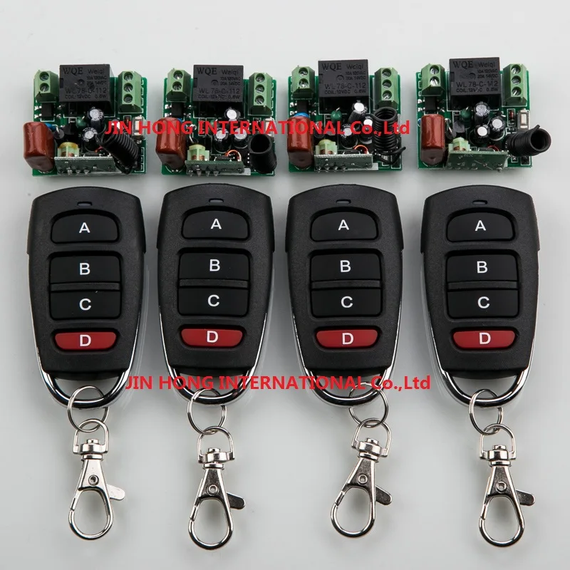 AC220V 1CH 10A Learning Code Wireless Remote Control Switch System teleswitch 4 Receiver and 4Transmitter Applicance Garage Door