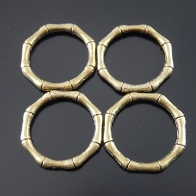 Julie Wang 10PCS Circle Charms Alloy Antique Bronze Round Bamboo Circles Pendant Charms Handmade Jewelry Making Accessory