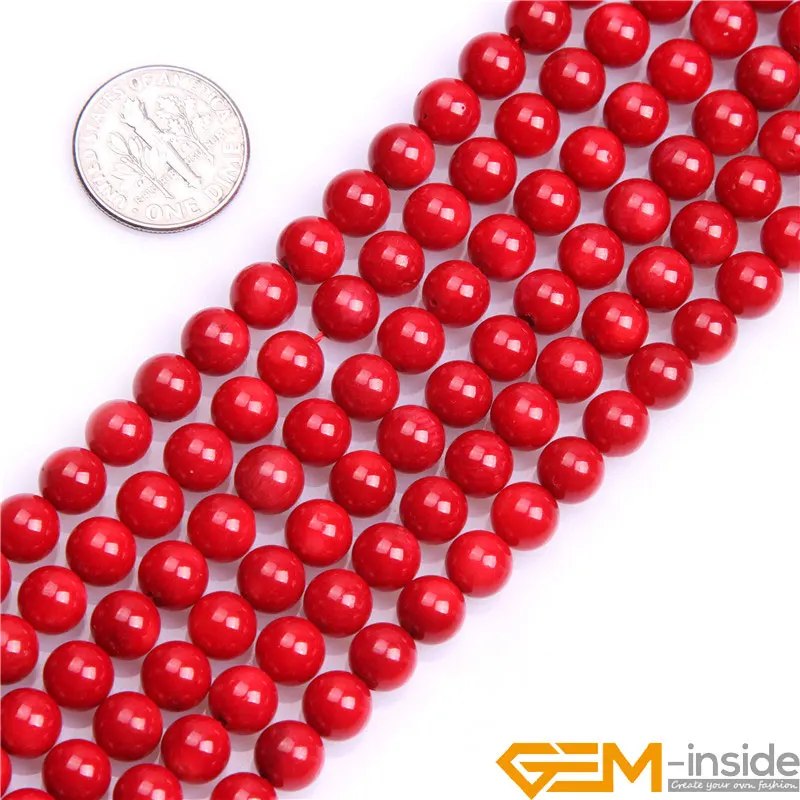 Gem-inside Round Red Coral Beads Natural White Coral Beads Color DIY Loose Beads For Jewelry Making Strand 15 Inches !