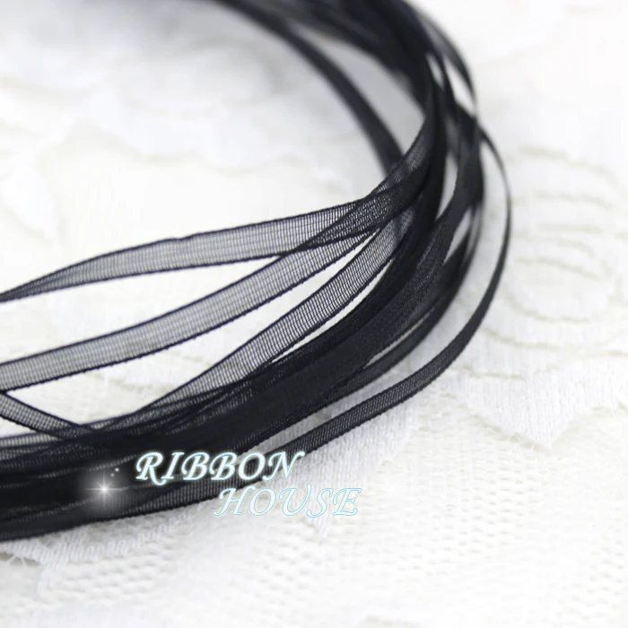 (40 meters/lot) 1/8\'\' (3mm) Black Organza ribbons Wholesale gift wrapping Christmas ribbons