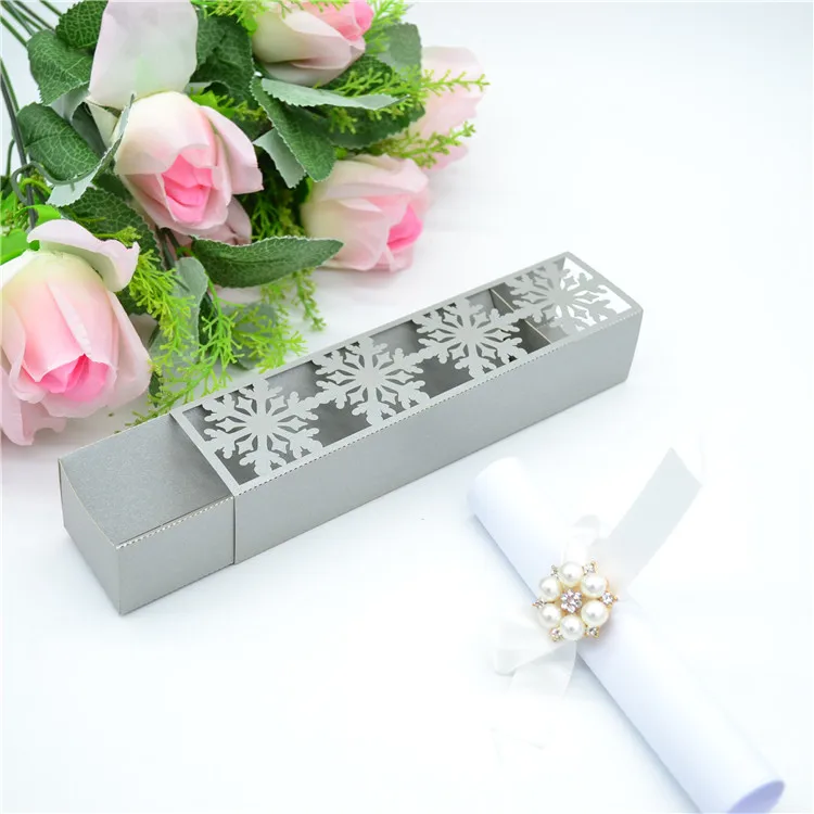 Wedding Invitation Boxes Laser Snowflakes Bright Silver