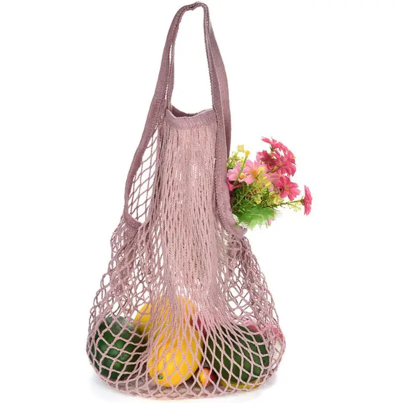 Reusable Grocery Produce Bags Cotton Mesh Net Shopping Tote Bag Kitchen Fruits Vegetables Hanging Bag LX6385