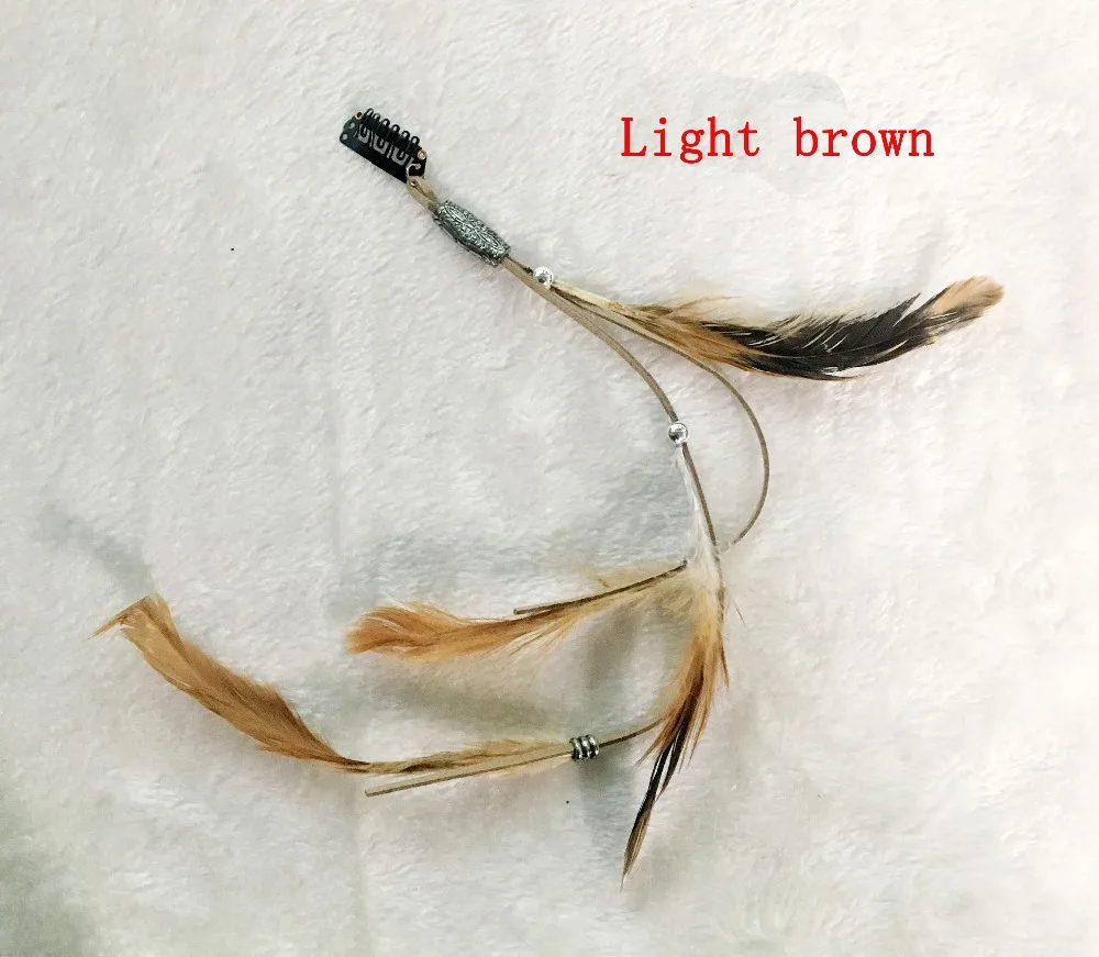 Fashion Natural Feather Leather Hair Clips  Hair Extension Headdress Wedding Headwear Hair Clip Accessories Black Light Brown