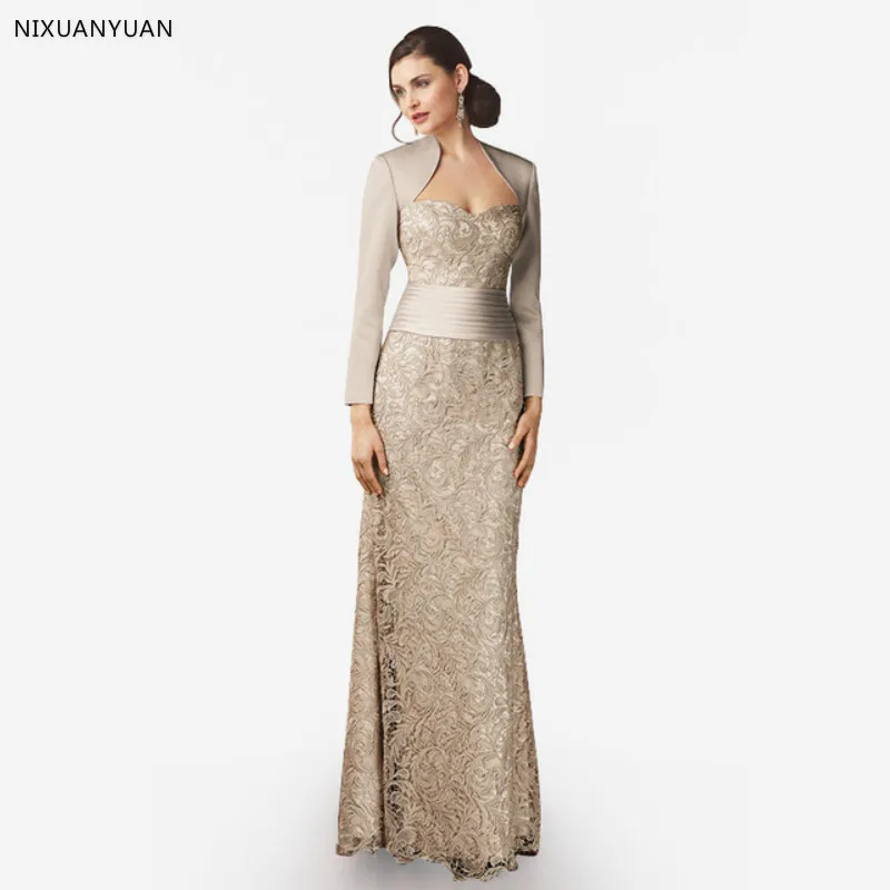 Fashion Lace Mother of The Bridal Dress with Jacket 2023 Long Sleeves Satin Women Formal Evening Gown for Wedding Party