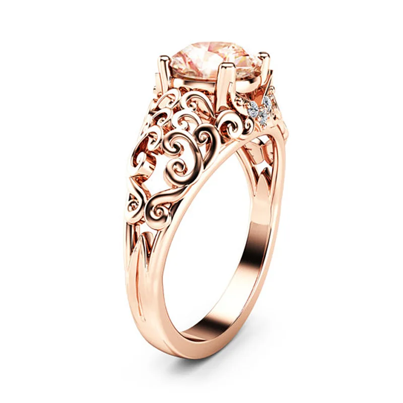 Huitan Rose Gold Color Series Wedding Rings With Shiny Champagne AAA Cubic Ziron Fashion Hollow Out Pattern Band Women Jewelry