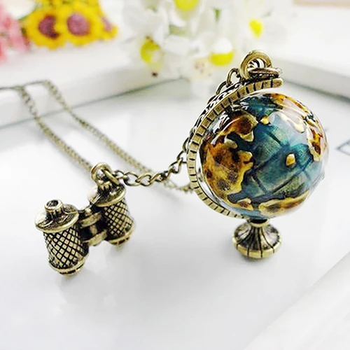 Vintage Globe World Map Ball Pendant Necklace Colar Long Chain Necklaces for Women Jewelry Christmas Gift Wholesale