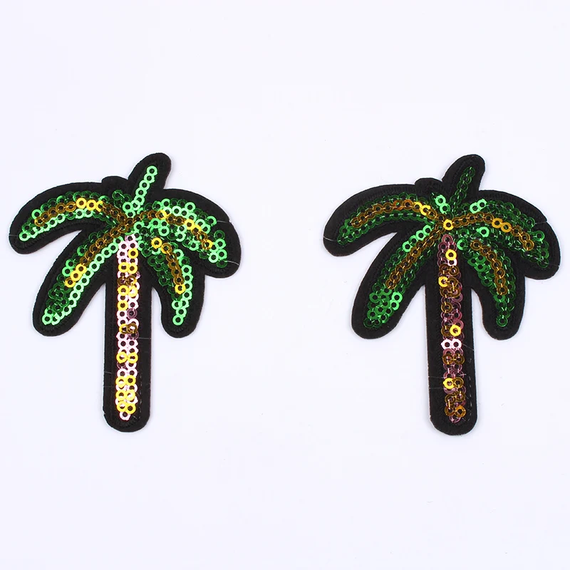 10pcs/lot Cartoon Coconut Tree Patch Sequined Palm Stickers Clothes Backpack Jeans Coats Appliques DIY Iron On Garments Badge