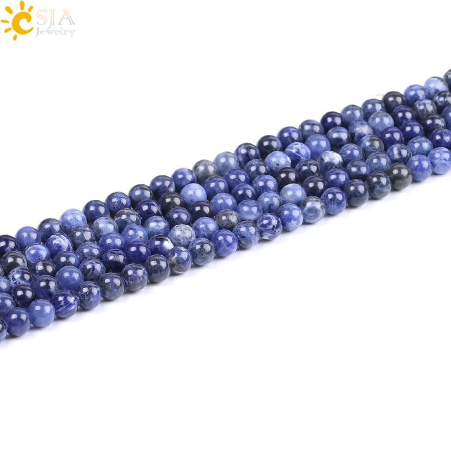 CSJA Natural Stone Sodalite Bead Blue White Loose Beads Different Sizes Available for Men Female Handmade Creative Jewelry F232