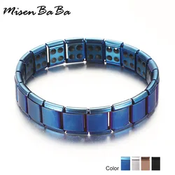 New 4 Color Blue Stainless Steel Chains Health Energy Balance Germanium Magnetic Bracelet For Men Male Bracelets Femme Jewelry