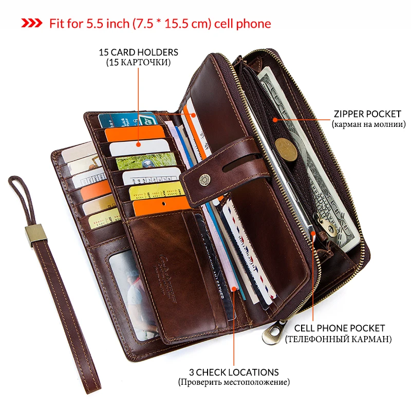 Men Clutch Wallets Casual Genuine Leather Long Wallet Zipper Coin Purse With Card Holder Large Capacity For Cell phones Engraved