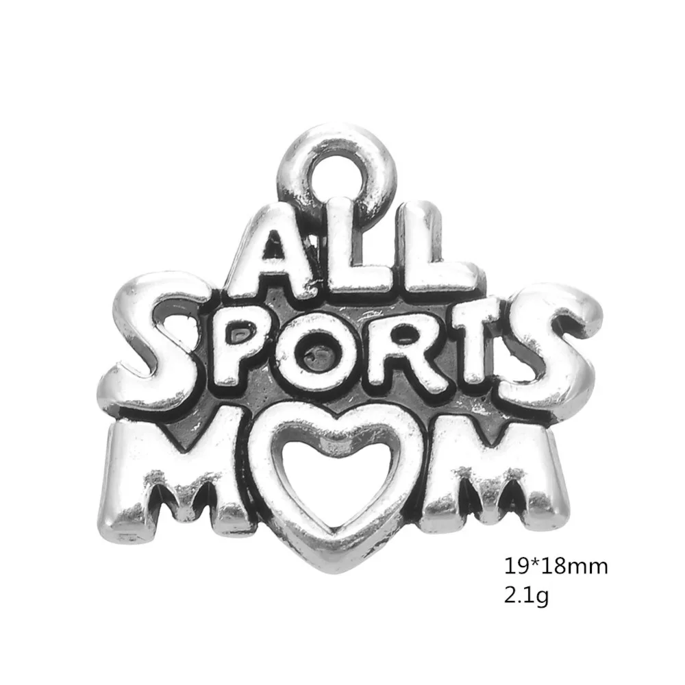 My Shape Football Baseball Hockey Soccer Basketball Mom Heart Pendants Sport Charms for DIY Jewelry Making Accessories 20pcs