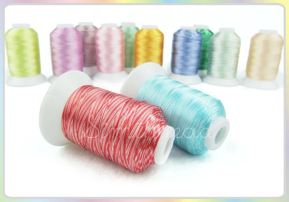 Variegated color Rayon Embroidery sewing Thread 120D/2(40wt) 500m/cone, 12 colors/lot suitable for most embroidery machine