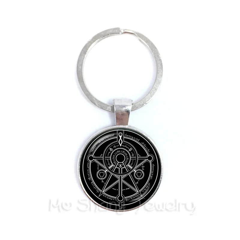 Supernatural Inverse Pentacle Keychain Glass Time Gem Sheepshead Keyring Pendants Men Women Handbag Hangs Movie Jewelry