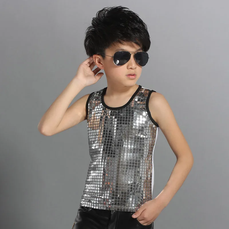 Jazz Kostüm Jungen Pailletten Weste Top Kinder Straße Kleidung Hip Hop Tanzen Outfits Moderne Bühne Zeigen Party Dance Tragen DN2958