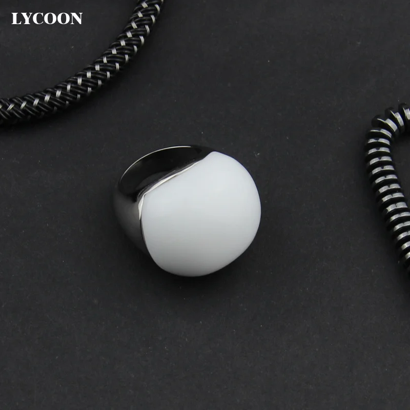 LYCOON Fashion woman opal jewelry Ring High quality 316L Stainless steel with big white ball shape stone rings for lady or girls