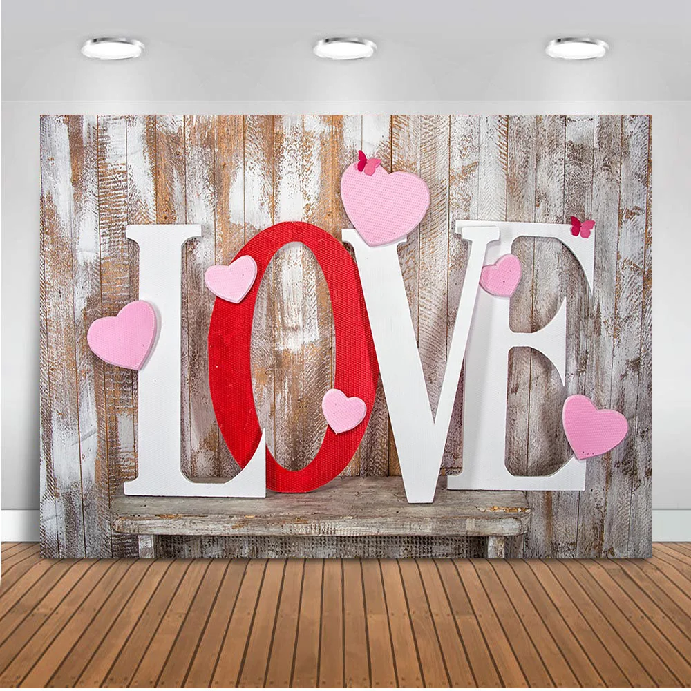 7x5ft Valentine's Day Photo Booth Backdrop Wood Floor Vinyl Photography Background Studio Prop Love Heart Party Banner Backdrop