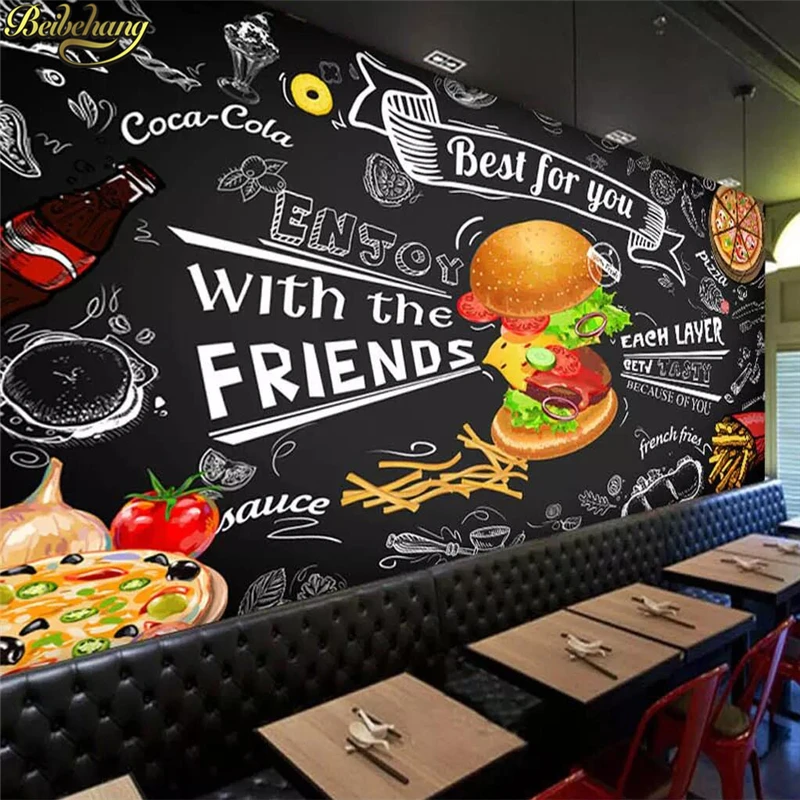 Papel tapiz 3D personalizado de hamburguesa, pegatinas de fondo de comida rápida para restaurante, snack bar, catering, sala de estar y dormitorio