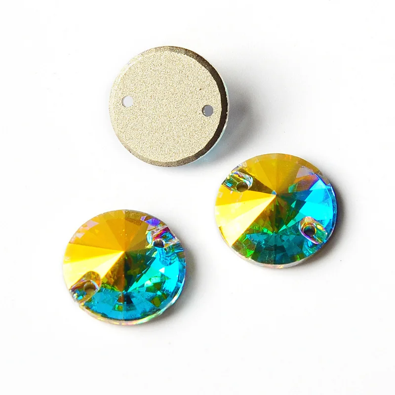 Kristallglas 3200 Rivoli Kleidungssteine Flache Rückseite 2 Löcher Glas Aufnähsteine Kristall Strass für Kleidung Bekleidung Handarbeiten – Detail 4