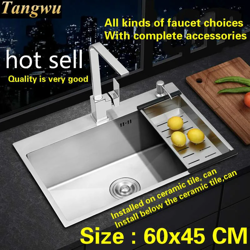 

Free shipping Kitchen sink 304 stainless steel 3 mm hand made single slot hot sell 60x45 cm