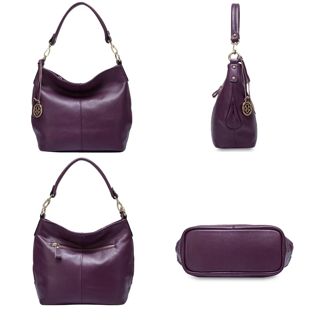 Zency Fashion Purple Women Shoulder Bag 100% Genuine Leather Elegant Tote Handbag High Quality Female Messenger Bags Classic