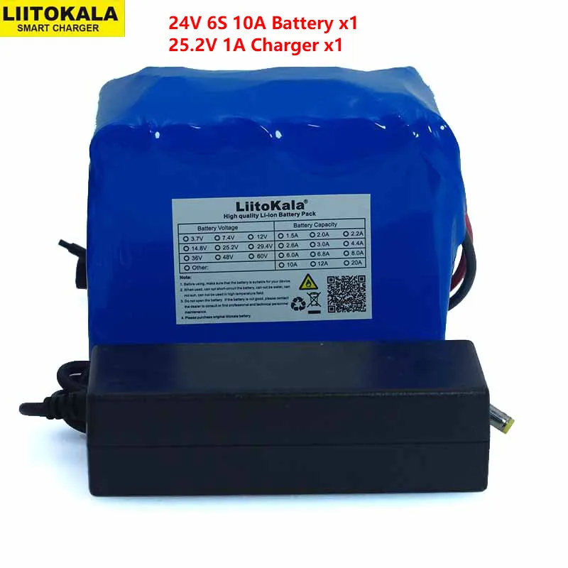 

LiitoKala 24V 10Ah 6S5P 18650 Battery li-ion battery 25.2v 10000mAh electric bicycle moped /electric battery pack+2A Charger