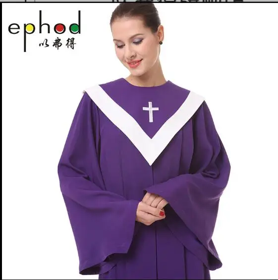 Vestido de coro de iglesia cristiana púrpura para mujer, batas de