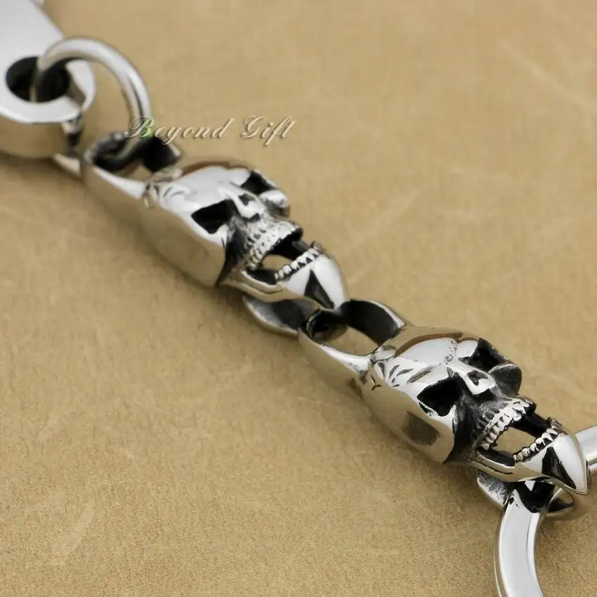 LINSION 316L Stainless Steel Mens Skulls KeyRing Biker Keychain 5T006KC Punk Jewelry