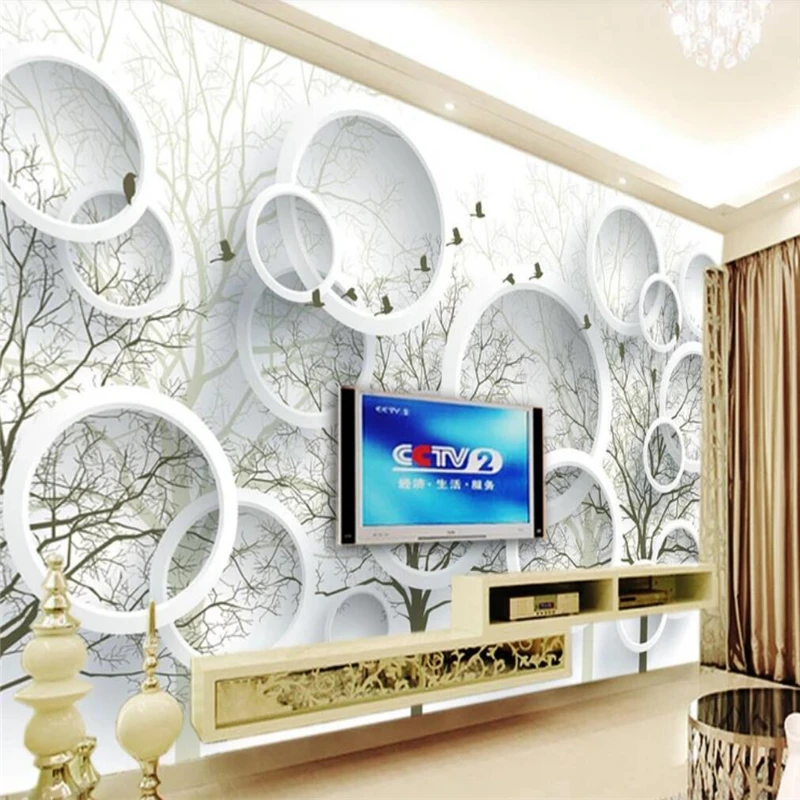 

Decorative wallpaper 3D space bird forest TV background wall painting