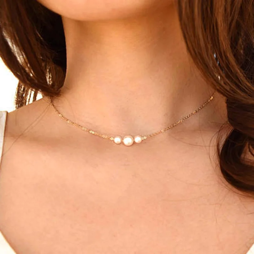 

Delicate Imitation Pearls Choker Necklaces Wedding Bride Jewelry Women's Chocker Necklace Female Party