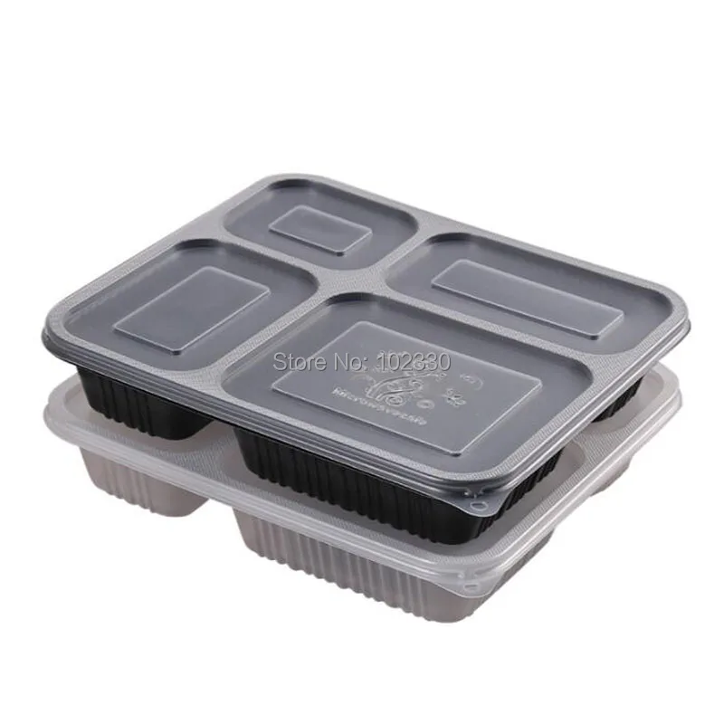 

200Sets Black Clear Rectangular Disposable Food Container Lunch Bento Box Snack Packing Boxes Microwave Safe Plastic PP