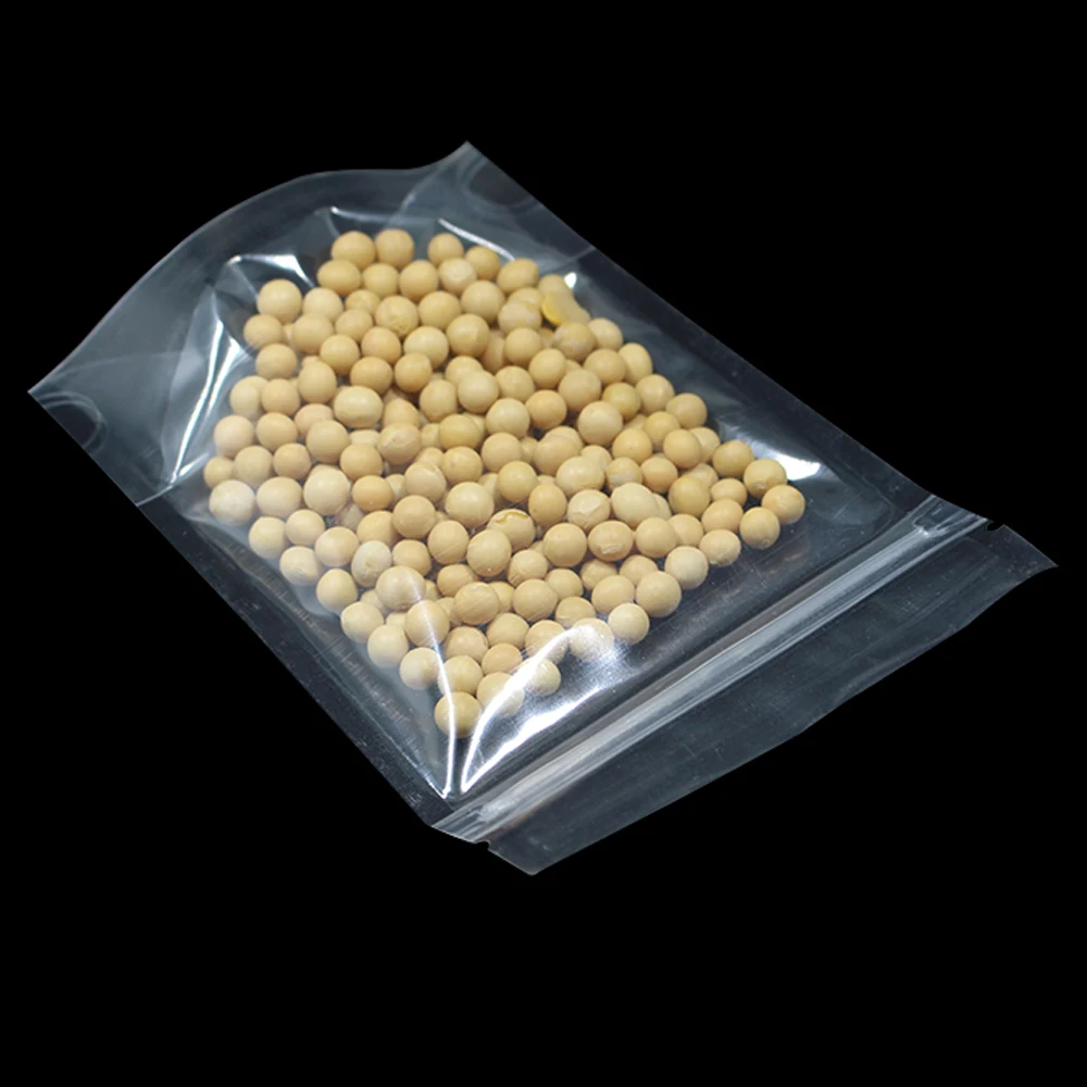50Pcs/ Lot 14*20cm Stand-Up Clear Poly Heat Seal Zip Lock Pack Bags For Food Coffee Storage Doypack Zipper Packaging Pouches