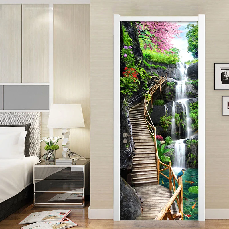 

PVC Waterproof Self-Adhesive Door Sticker Nature Landscape 3D Photo Wallpaper For Dining Room Living Room Bedroom Wall Stickers