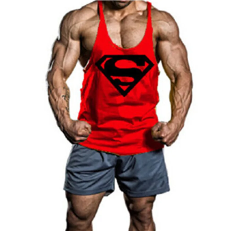 2016 High Quality Clothing Tank Top Men Sleeveless Print Supermen Vest Gold Red Casual Costume Black casual Clothes