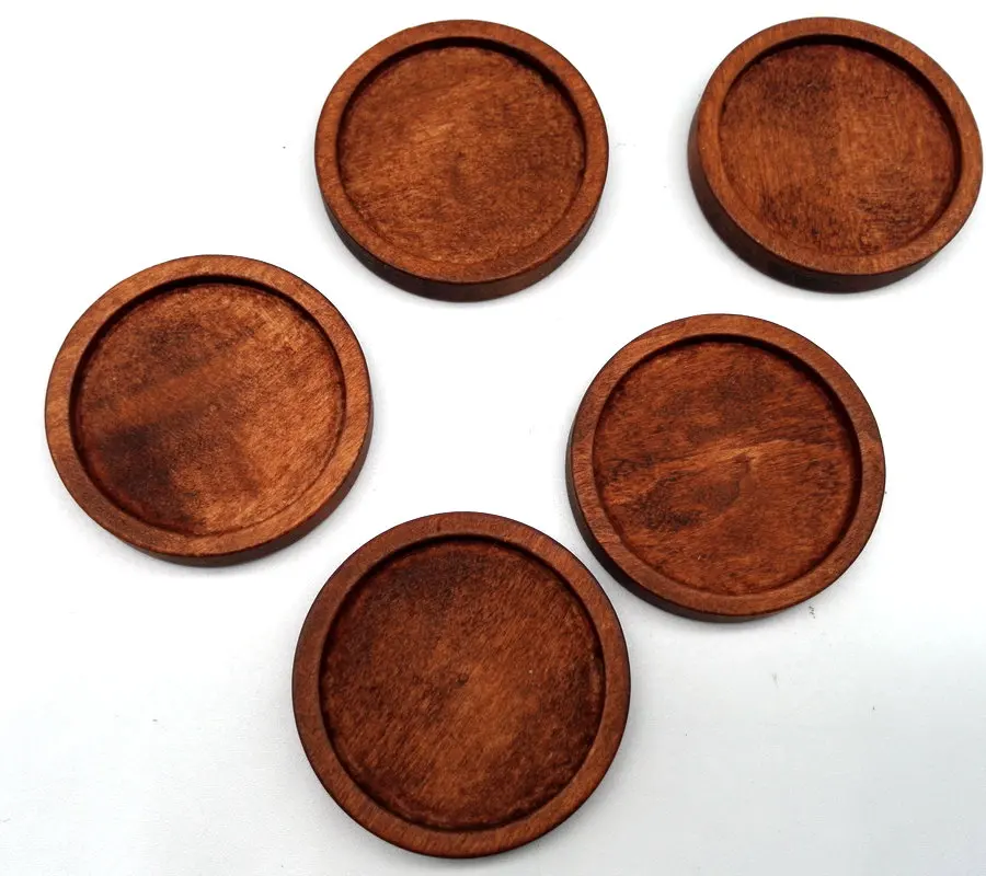 300pcs TRAY size 12mm-25mm Wooden Cameo Setting base Tray, Round natural light pine or bleach color rose cherry wood color