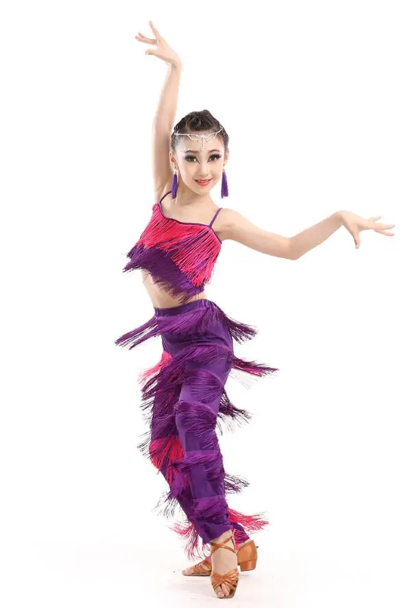 Samba tassel Latin dancewear costumes Girls Salsa ballroom Fringe trim dance Tops&Pants costume Adult Ballroom dancing dress