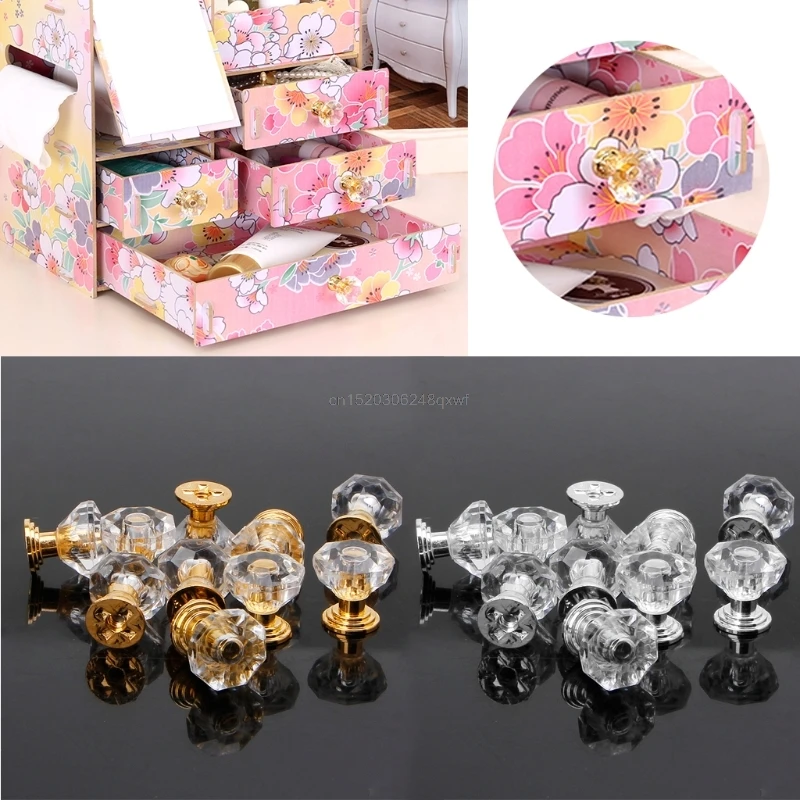 10PC Diamond Shape Crystal Glass Cabinet Knob Drawer Pull Handle For Jewelry Box