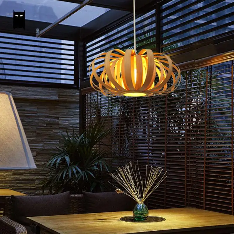 Bamboo Wicker Rattan Pumpkin Shade Pendant Light Fixture Art Asian Contemporary Hanging Ceiling Lamp Counter Office Lounge Room