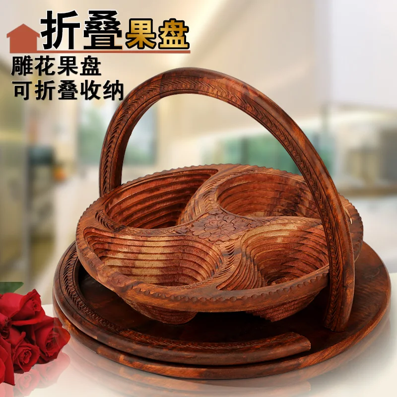 Zhai rosewood handicrafts Gallery Chinese retro wood carved ornaments Home Furnishing fruit basket sugar fruit base