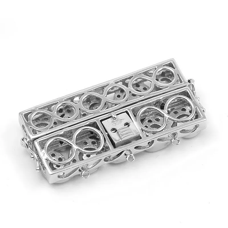 3 Strands Sterling Silver Double Safe Box Clasps Pave Zircon Rectangle Multifunction Clasp Pearl Necklace Connector SC-CZ031