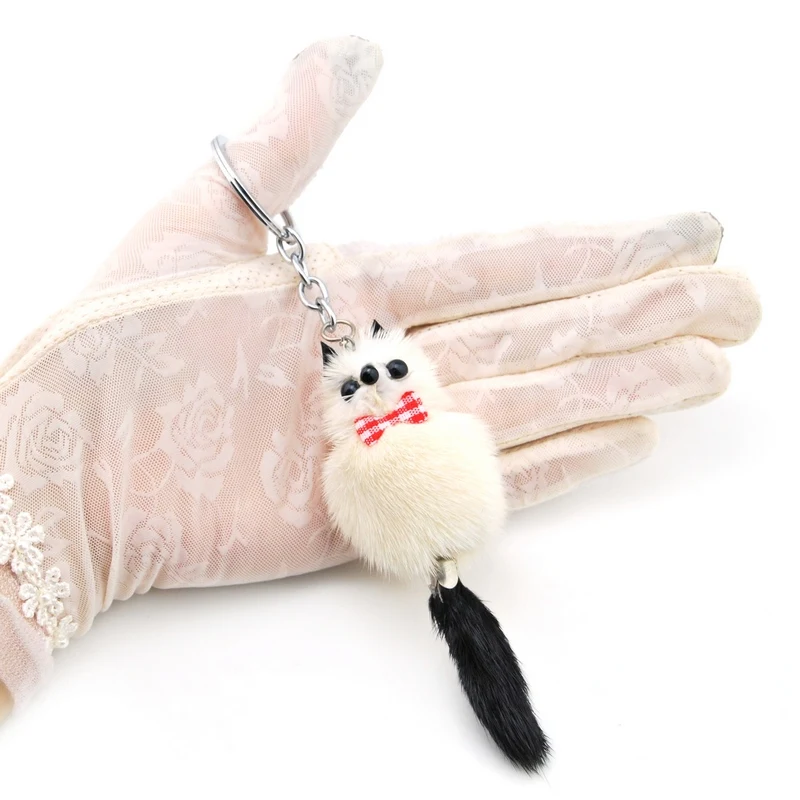 New Cute Girls Fluffy Rabbit Fur Pompom Raccoon Keychain Women Genuine Fur Bear Key Chain Pom Pom Bag Car Trinket Party Gift