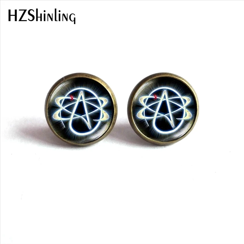 2018 New Arrival Atheist Symbol Stud Earrings Atom Ear No Religion Earring Gift for Atheist Glass Photo Stud Earrings