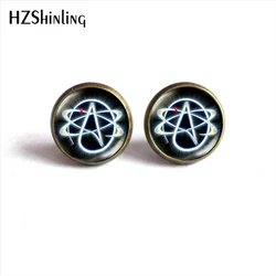 2018 New Arrival Atheist Symbol Stud Earrings Atom Ear No Religion Earring Gift for Atheist Glass Photo Stud Earrings