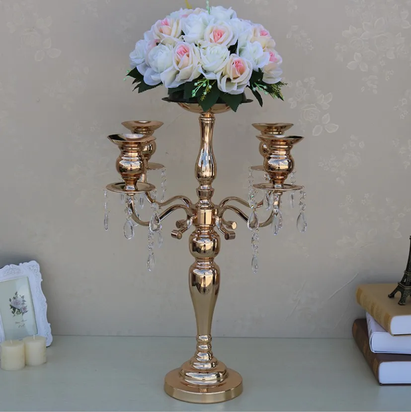 

58 cm tall gold 5 arm candelabra metal Candle Holders wedding Centerpiece flower vase bowl Candlestick