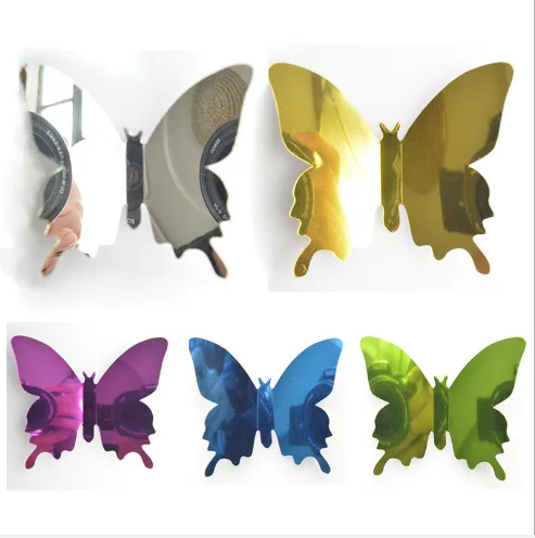 Wedding Festival Decoration 3D Simulation Mirror pvc Metallic texture Butterfly bedroom Wall Decoration