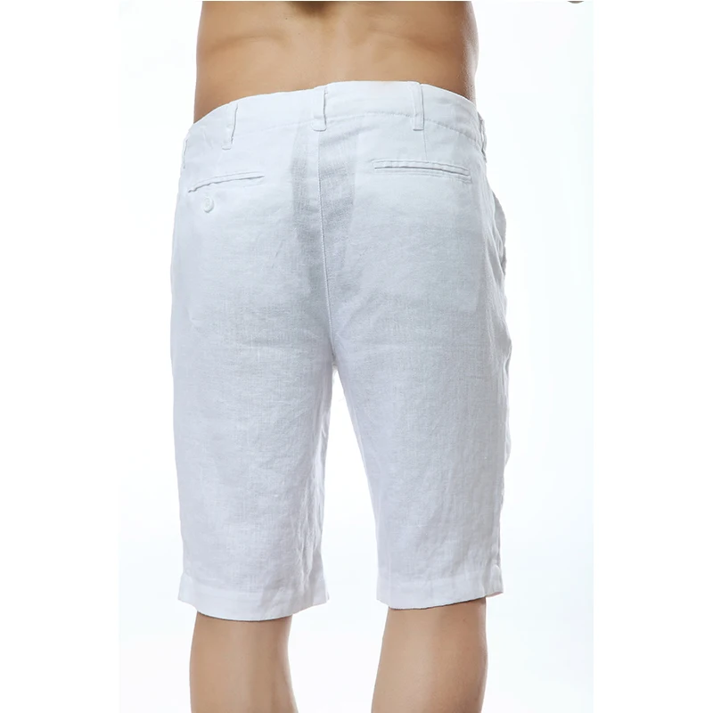 Pantalones cortos informales de lino italiano para hombre, Bermudas de moda, color blanco sólido, 7 colores, Verano