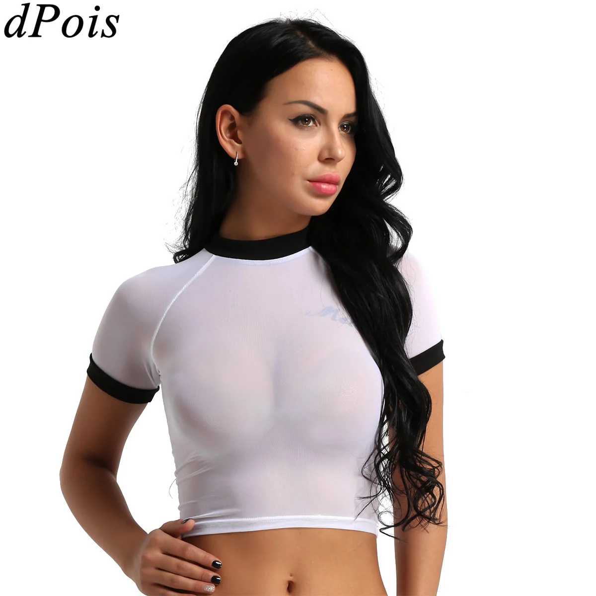 

Women Trainning Sexy T Shirt Short Sleeve Shirt Round Neck Slim Sport Tees Tops Soft Mesh See Through T-Shirts Exercise Crop Top