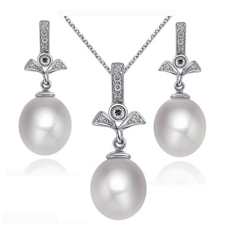 Sinya Pearl Jewelry Set in 925 Sterling Silver Include Pendant Necklace And Dangle Earrings Christmas Birthday Gift