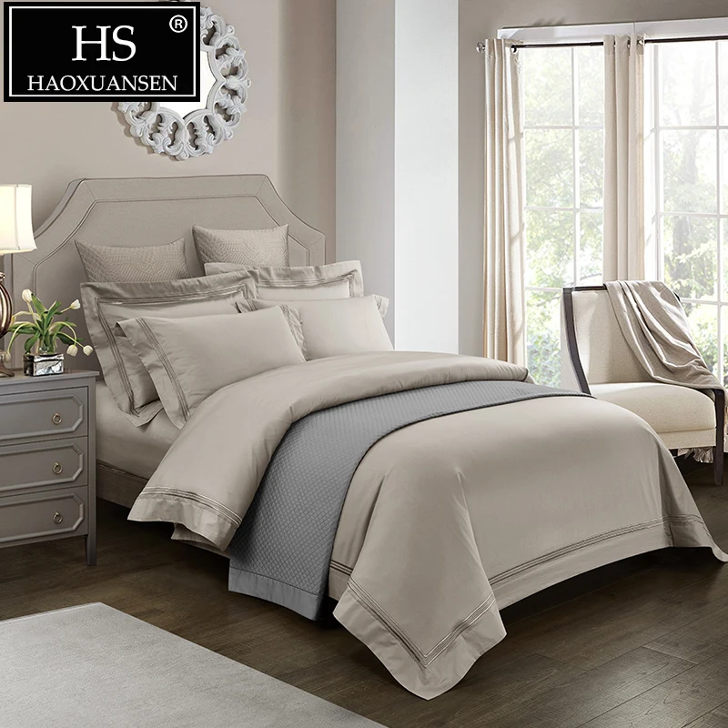 Luxury 500 Thread Count Home Textiles Gray 4 Pieces Bedding Set 100% Cotton Ultra Durable Bed Linen Set Queen King Size Bed Set