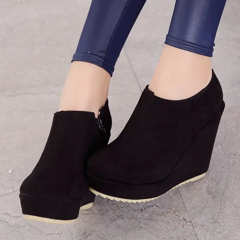 QPLYXCO New Spring Autumn winter Big Size 32-43 Ankle Boots Women short Boots Wedges super high hells 12cm ladies shoes C212